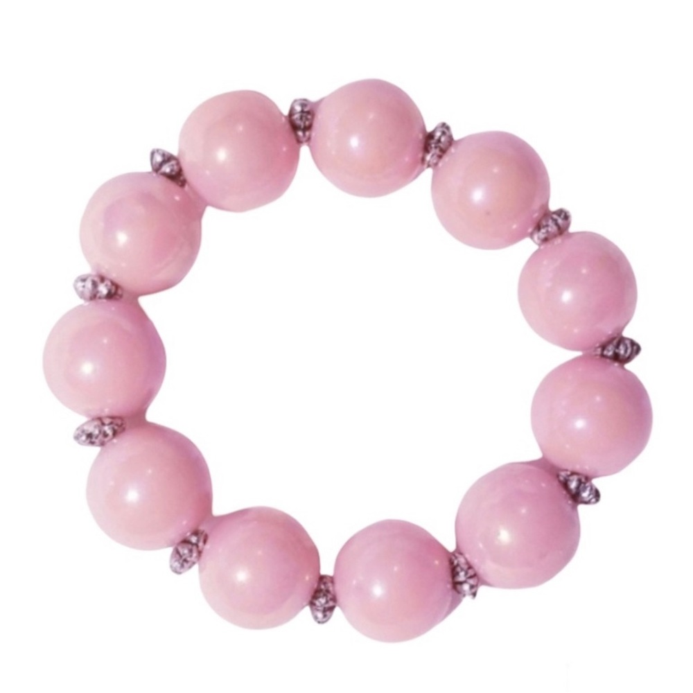 Vintage Pink Bead Stretch Bracelet, Mid-Century Modern, MCM, Retro, Beaded, 50s